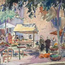 Watercolor by Gertrude Beals Bourne: [Market], available at Childs Gallery, Boston