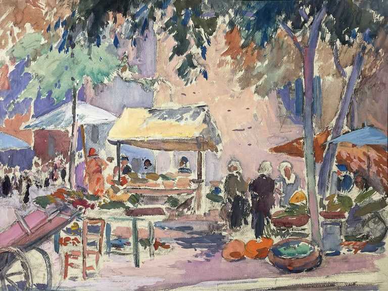 Watercolor by Gertrude Beals Bourne: [Market], available at Childs Gallery, Boston