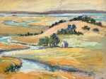 Watercolor by Gertrude Beals Bourne: Orange Marshlands, available at Childs Gallery, Boston