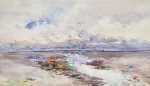 Watercolor by Gertrude Beals Bourne: Seagulls and Tidal Flats, available at Childs Gallery, Boston