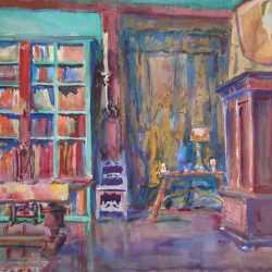 Watercolor By Gertrude Beals Bourne: Bookshelves At Childs Gallery