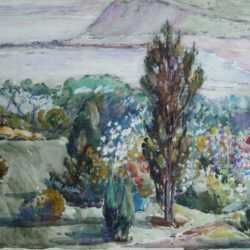 Watercolor by Gertrude Beals Bourne: Crane Estate Gardens, represented by Childs Gallery