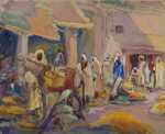 Watercolor By Gertrude Beals Bourne: Grain Market, Fez, Morocco At Childs Gallery