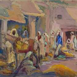 Watercolor By Gertrude Beals Bourne: Grain Market, Fez, Morocco At Childs Gallery