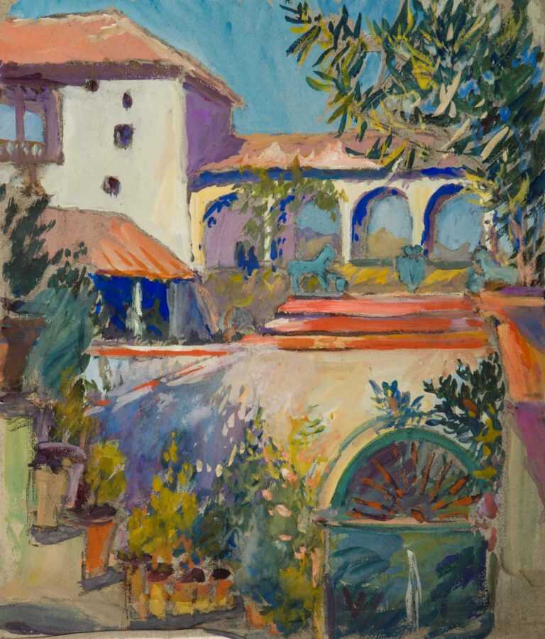 Watercolor By Gertrude Beals Bourne: Hacienda At Childs Gallery