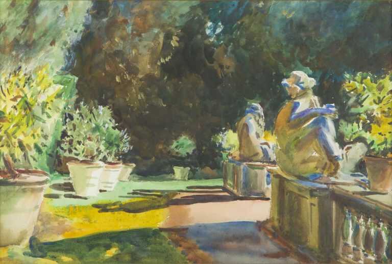 Watercolor By Gertrude Beals Bourne: Marlia Garden: Lucca, Italy [after John Singer Sargent] At Childs Gallery