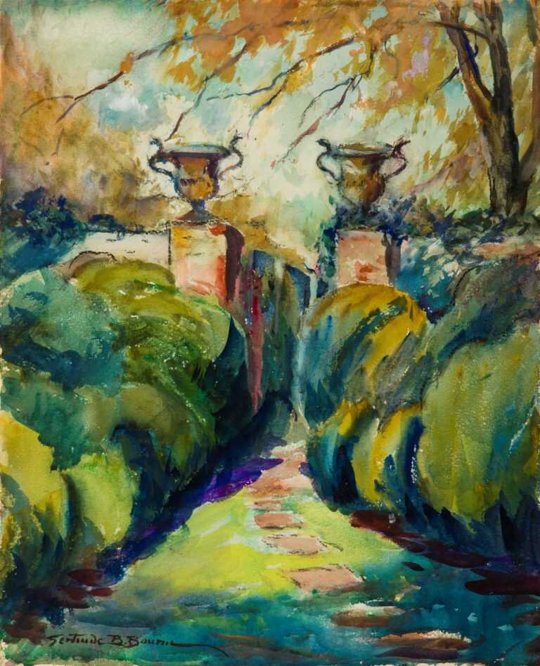 Watercolor By Gertrude Beals Bourne: Path In The Bushes At Childs Gallery