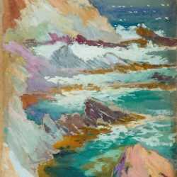 Watercolor By Gertrude Beals Bourne: Waves And Rocks At Childs Gallery