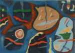 Watercolor by Giles Laroche: Arrangement with Mayan Influence, represented by Childs Gallery