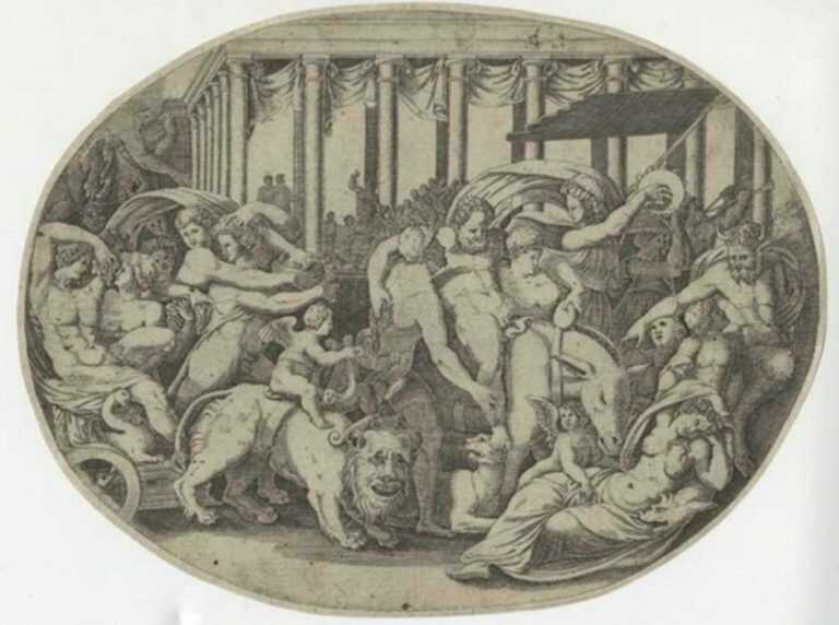 Print by Giorgio Ghisi: The Triumph of Bacchus, represented by Childs Gallery