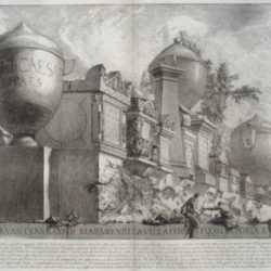 Print by Giovanni Battista Piranesi: Urne, cippi, e vasi cenerari di marmo nella Villa Corsini (U, represented by Childs Gallery