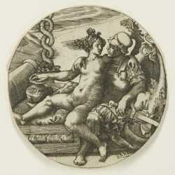 Print By Giovanni Battista Scultori: Venus And Mars On A Bed At Childs Gallery
