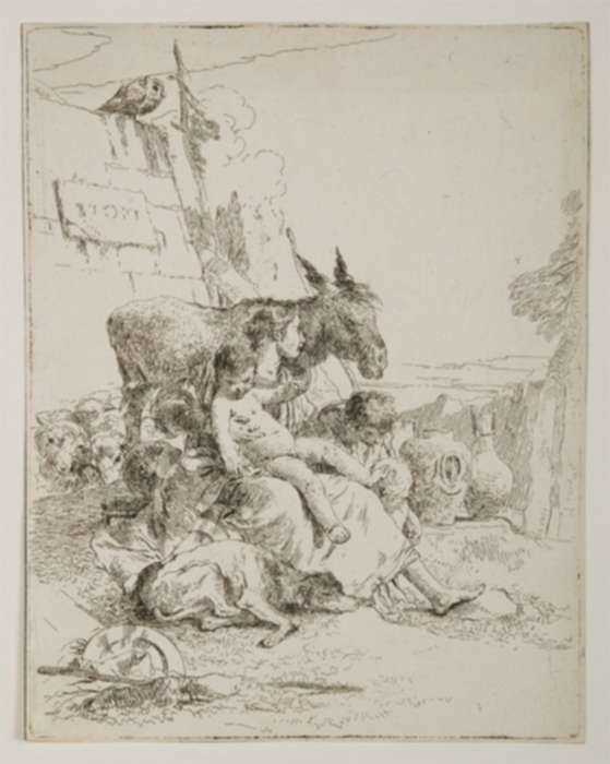 Print by Giovanni Battista Tiepolo: A Mother with Two Children, represented by Childs Gallery