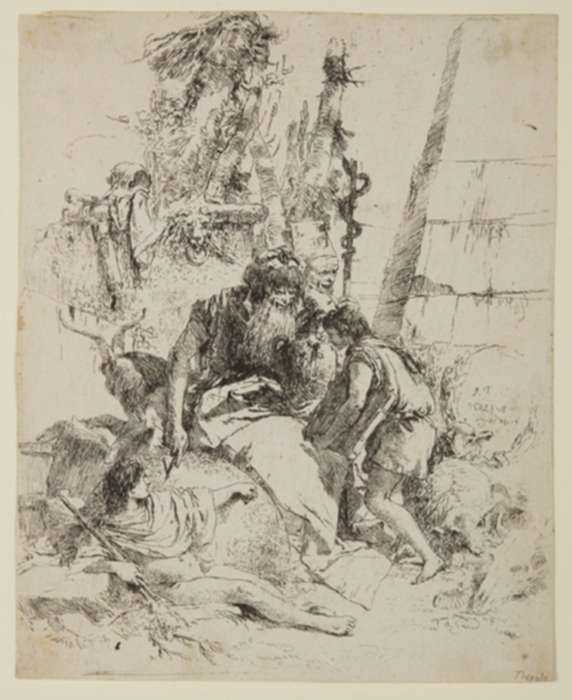 Print by Giovanni Battista Tiepolo: Two Magicians and Two Boys, represented by Childs Gallery