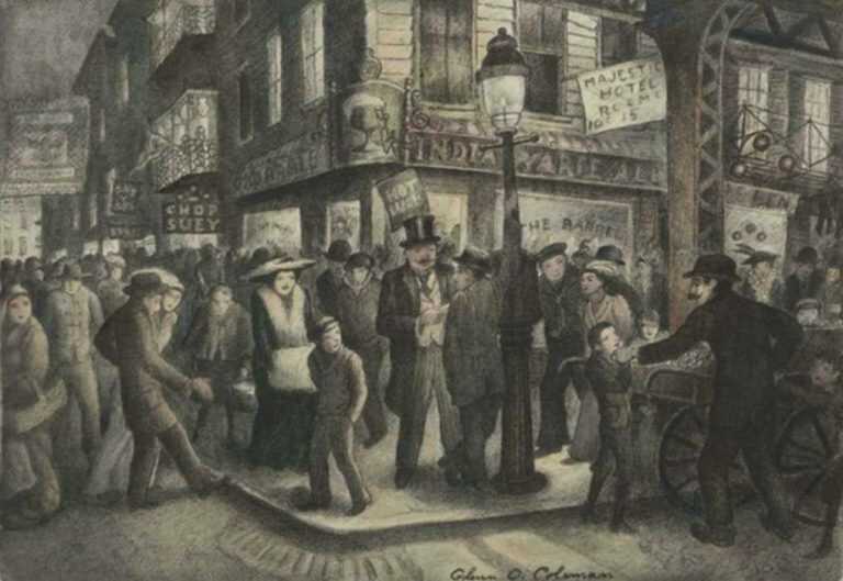 Print by Glenn O. Coleman: The Bowery, represented by Childs Gallery