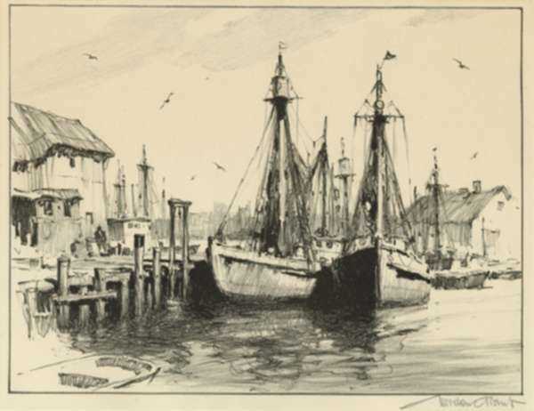 Print by Gordon Grant: [Harbor Scene], represented by Childs Gallery
