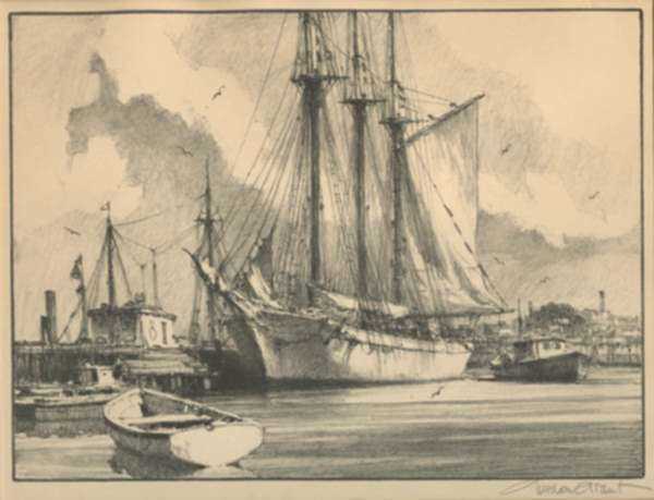 Print by Gordon Grant: Dockside, represented by Childs Gallery