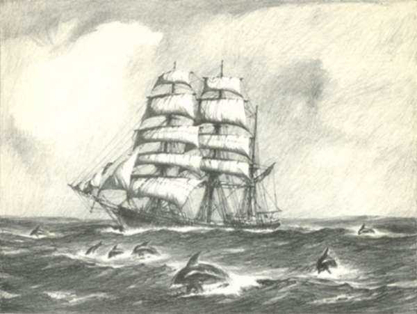 Print by Gordon Grant: Porpoise Convoy, represented by Childs Gallery