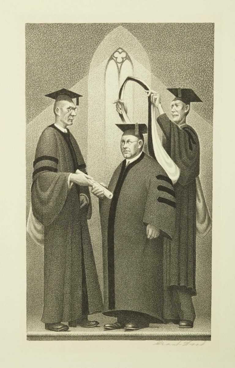 Print By Grant Wood: Honorary Degree At Childs Gallery