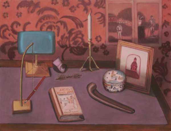 Painting by Hannah Barrett: Charlie's Desk, represented by Childs Gallery