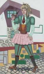 Painting By Hannah Barrett: Hunters' Picnic: Chantal Vor Dem Chalet At Childs Gallery