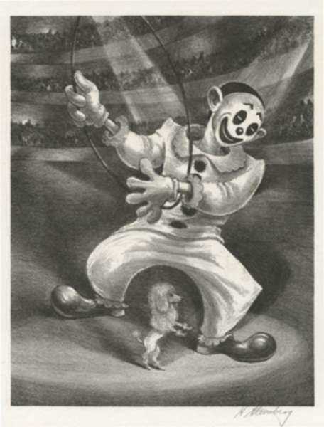 Print by Harry Sternberg: Poodle and the Clown (or Clown), represented by Childs Gallery