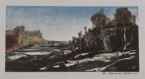 Print by Hellmuth Weissenborn: [By The River's Edge], represented by Childs Gallery