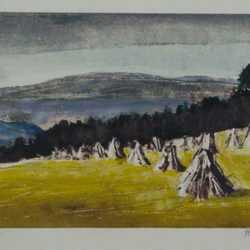 Print by Hellmuth Weissenborn: [Cornstacks in Field], represented by Childs Gallery