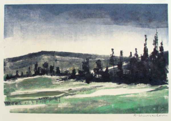 Print by Hellmuth Weissenborn: [Gray Skies Over Field], represented by Childs Gallery