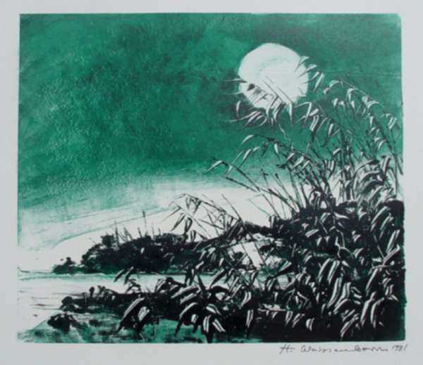 Print by Hellmuth Weissenborn: [Green Full Moon], represented by Childs Gallery