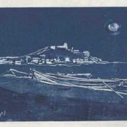Print by Hellmuth Weissenborn: [Miniature Blue Canoe], represented by Childs Gallery