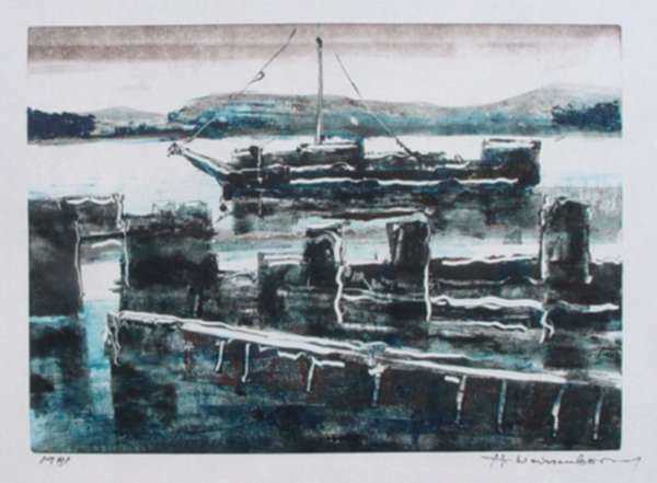 Print by Hellmuth Weissenborn: [View From The Docks], represented by Childs Gallery