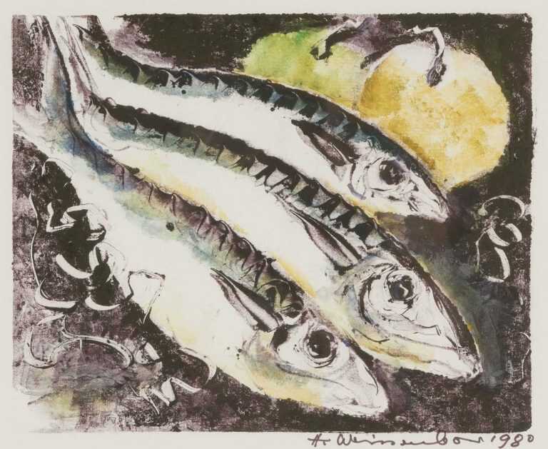 Print By Hellmuth Weissenborn: [three Fish & Fruit] At Childs Gallery