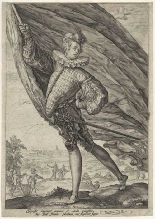 Print by Hendrick Goltzius: The Great Standard-Bearer, represented by Childs Gallery