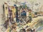 Watercolor by Henry Botkin: Houses by the Shore, available at Childs Gallery, Boston
