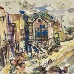 Watercolor by Henry Botkin: Houses by the Shore, available at Childs Gallery, Boston
