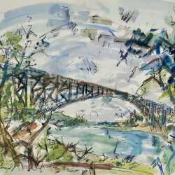 Watercolor by Henry Botkin: The Bridge (St. Louis), available at Childs Gallery, Boston