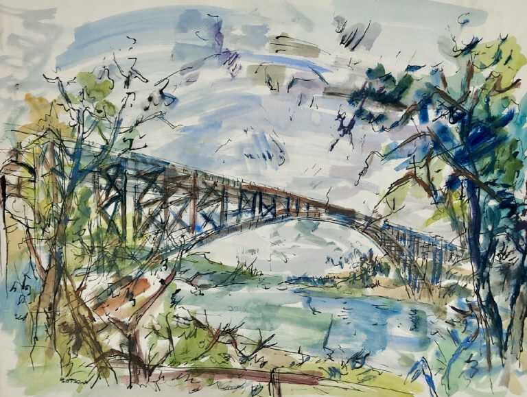 Watercolor by Henry Botkin: The Bridge (St. Louis), available at Childs Gallery, Boston