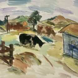 Watercolor by Henry Botkin: Two Cows in Pasture, available at Childs Gallery, Boston