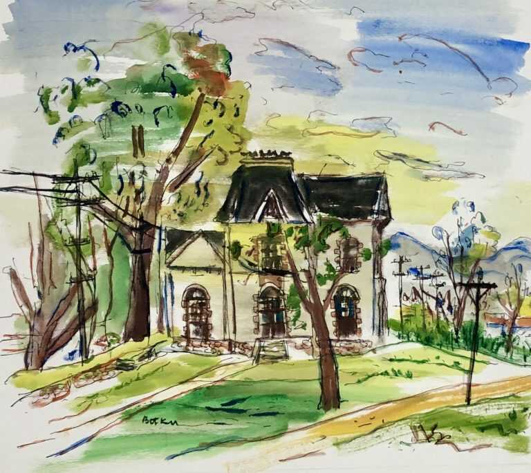 Watercolor by Henry Botkin: Untitled Country House, available at Childs Gallery, Boston
