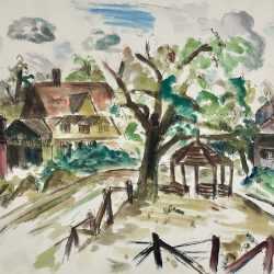 Watercolor by Henry Botkin: Untitled Farmhouse and Gazebo, available at Childs Gallery, Boston