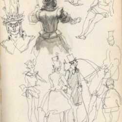 Drawing by Henry C. Pitz: Circus Studies with a Man in a Large Hat, [Philadelphia, Pen, represented by Childs Gallery