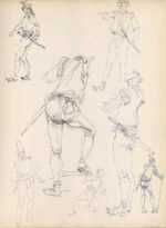 Drawing by Henry C. Pitz: Sketches of Circus Performers with Swords, represented by Childs Gallery