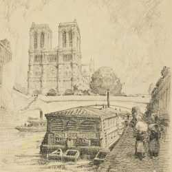 Drawing By Henry M. O'connor: [barge On Siene Near Notre Dame, Paris] At Childs Gallery