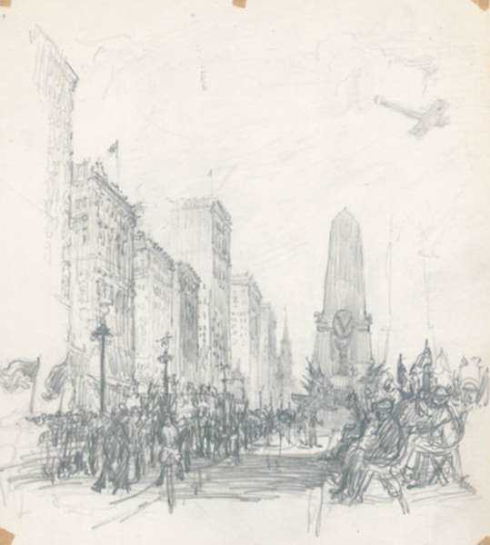 Drawing by Henry M. O'Connor: Victory Parade After World War I, Indianapolis [Indiana], represented by Childs Gallery