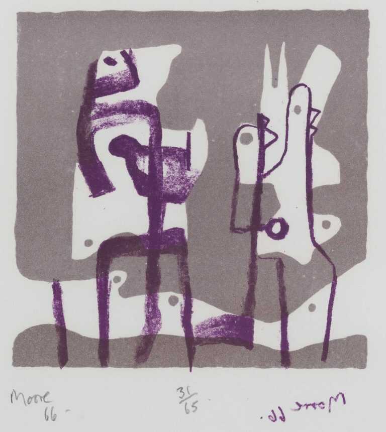 Print By Henry Moore: Two Upright Motives At Childs Gallery