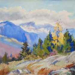 Watercolor by Henry W. Rice: [Landscape with Mountains], represented by Childs Gallery