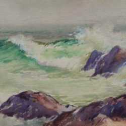 Watercolor by Henry W. Rice: [Misty Sea and Crashing Waves], represented by Childs Gallery