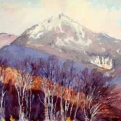 Watercolor by Henry W. Rice: [Purple Mountain with Birch Trees] / [Mountain with Autumn T, represented by Childs Gallery