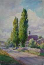 Watercolor by Henry W. Rice: A New England Country Road, represented by Childs Gallery